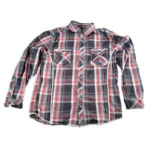 Helix Western Style Pearl Snap athletic fit Black Red Plaid Medium